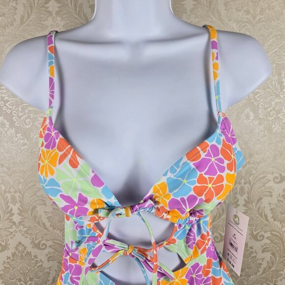 No Boundaries Size Med (7-9) Floral Print One Piece Cutout Front Adj Straps NWT - Picture 2 of 14